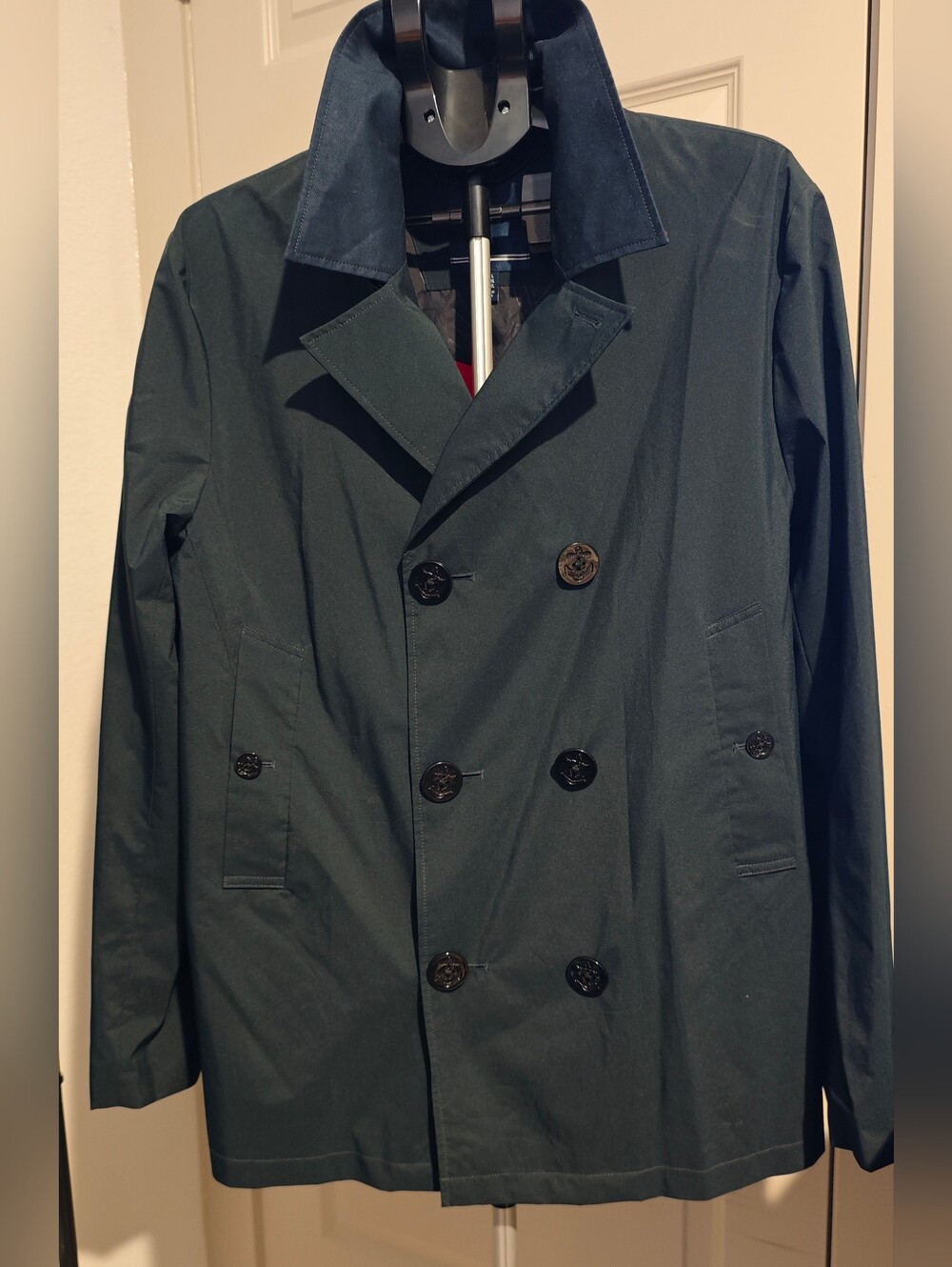 Nautica Men's Double-Breasted Dark Blue Trench Coat Size L